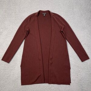 Eileen Fisher Duster Open Cardigan Womens XS Brown 100% Italian Superfine Merino